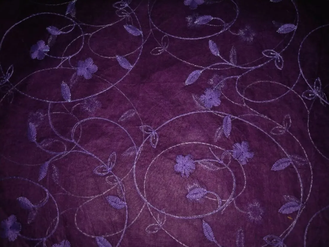 100% Cotton organdy fabric embroidered 44" wide available in [navy blue embroidery four corners and motifs wine green royal blue purple burgandy aubergine][15552-15558]