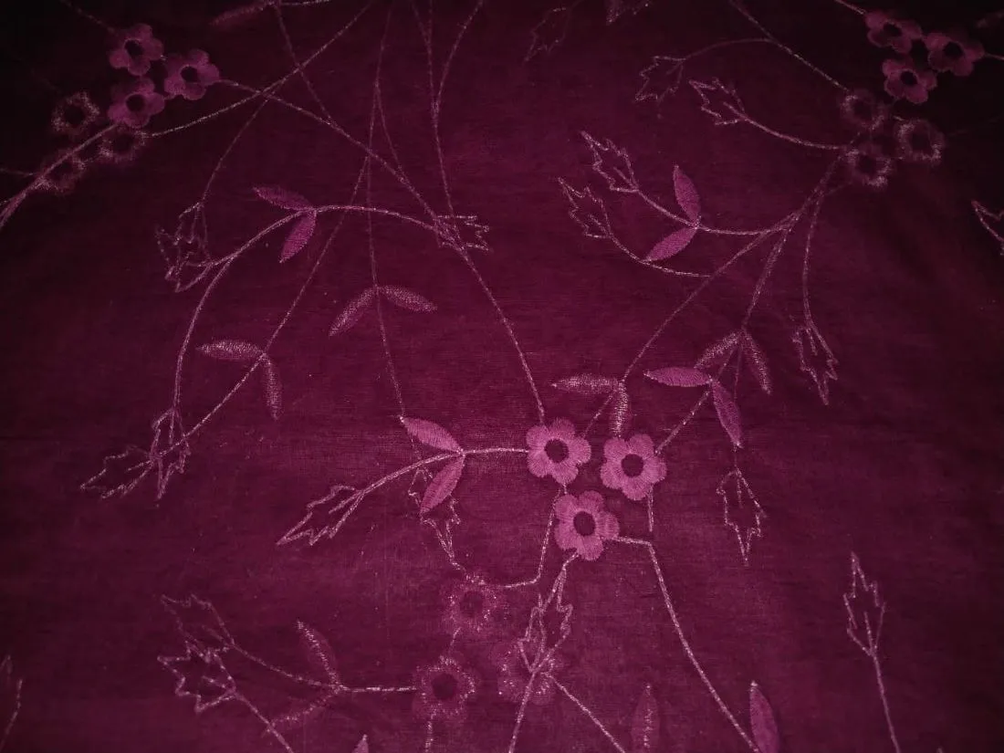 100% Cotton organdy fabric embroidered 44" wide available in [navy blue embroidery four corners and motifs wine green royal blue purple burgandy aubergine][15552-15558]