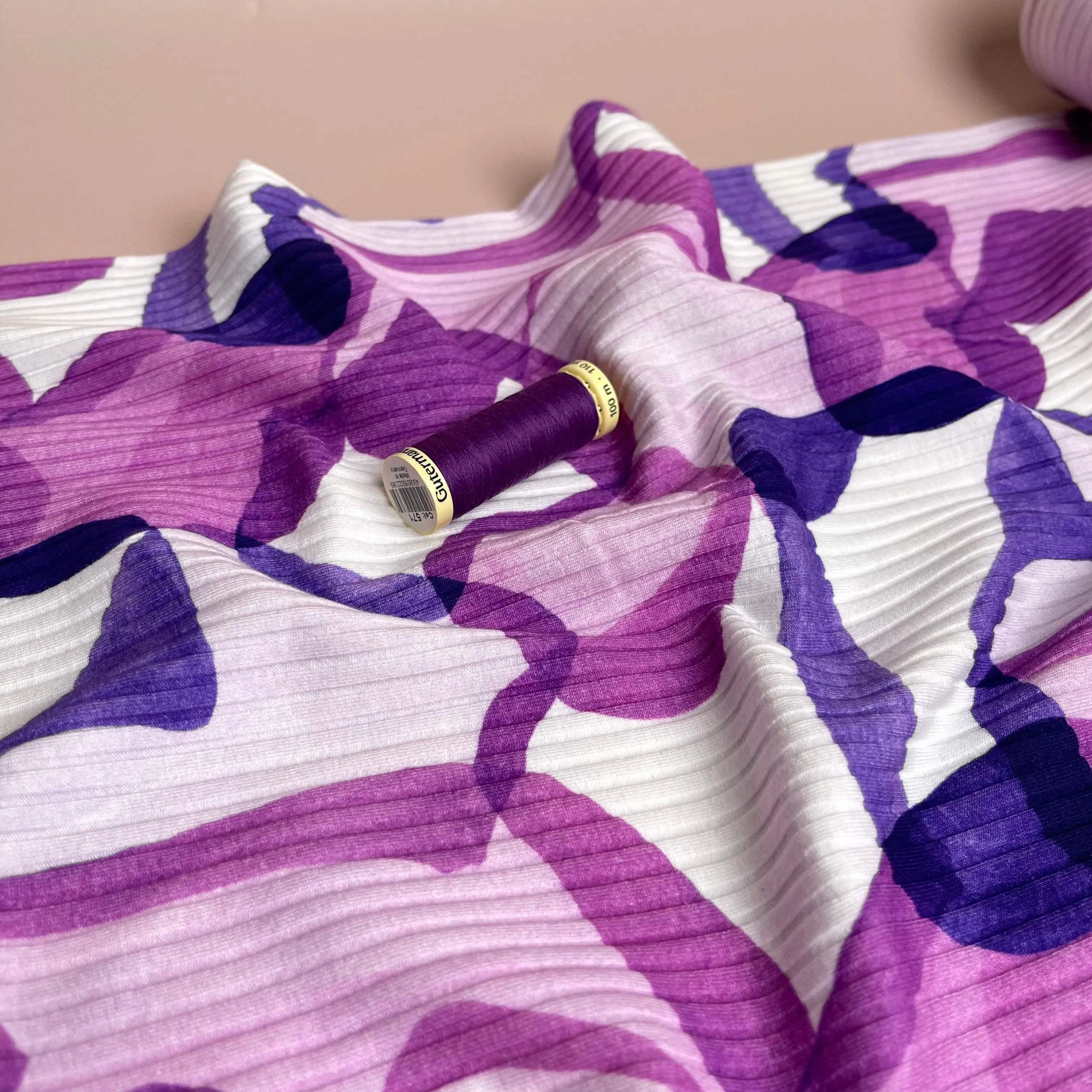 Abstract Shapes Purple Cotton Ribbed Jersey