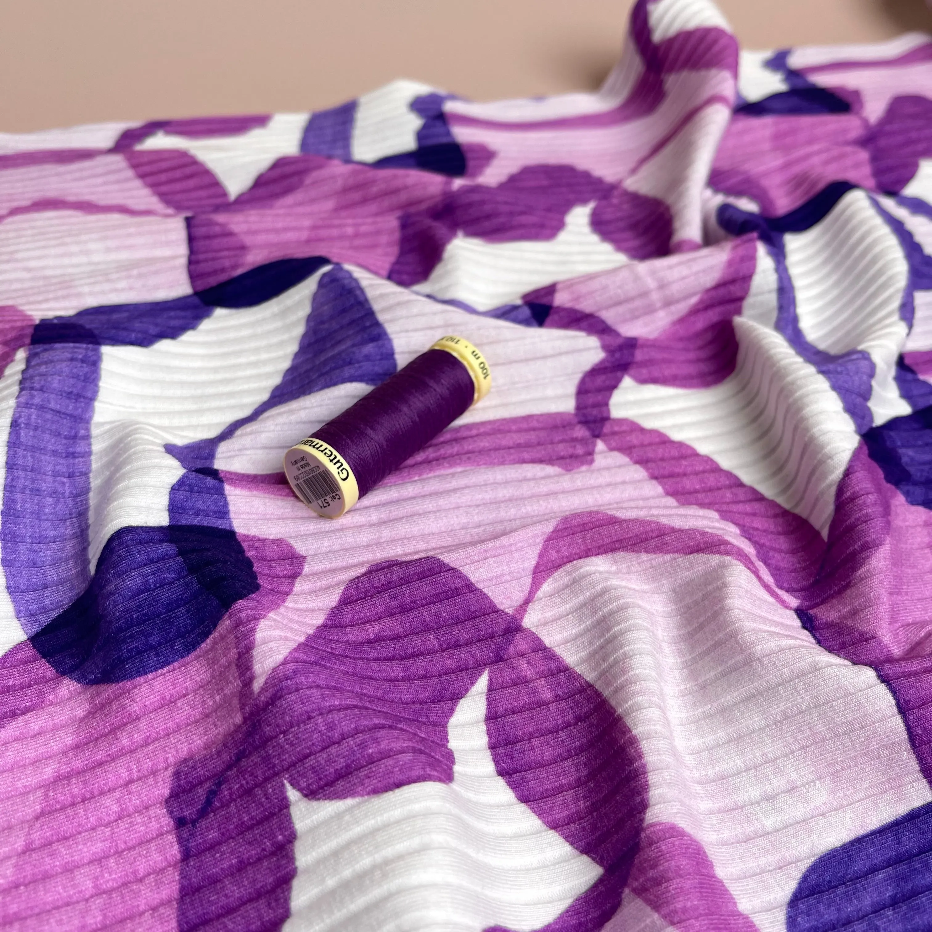 Abstract Shapes Purple Cotton Ribbed Jersey