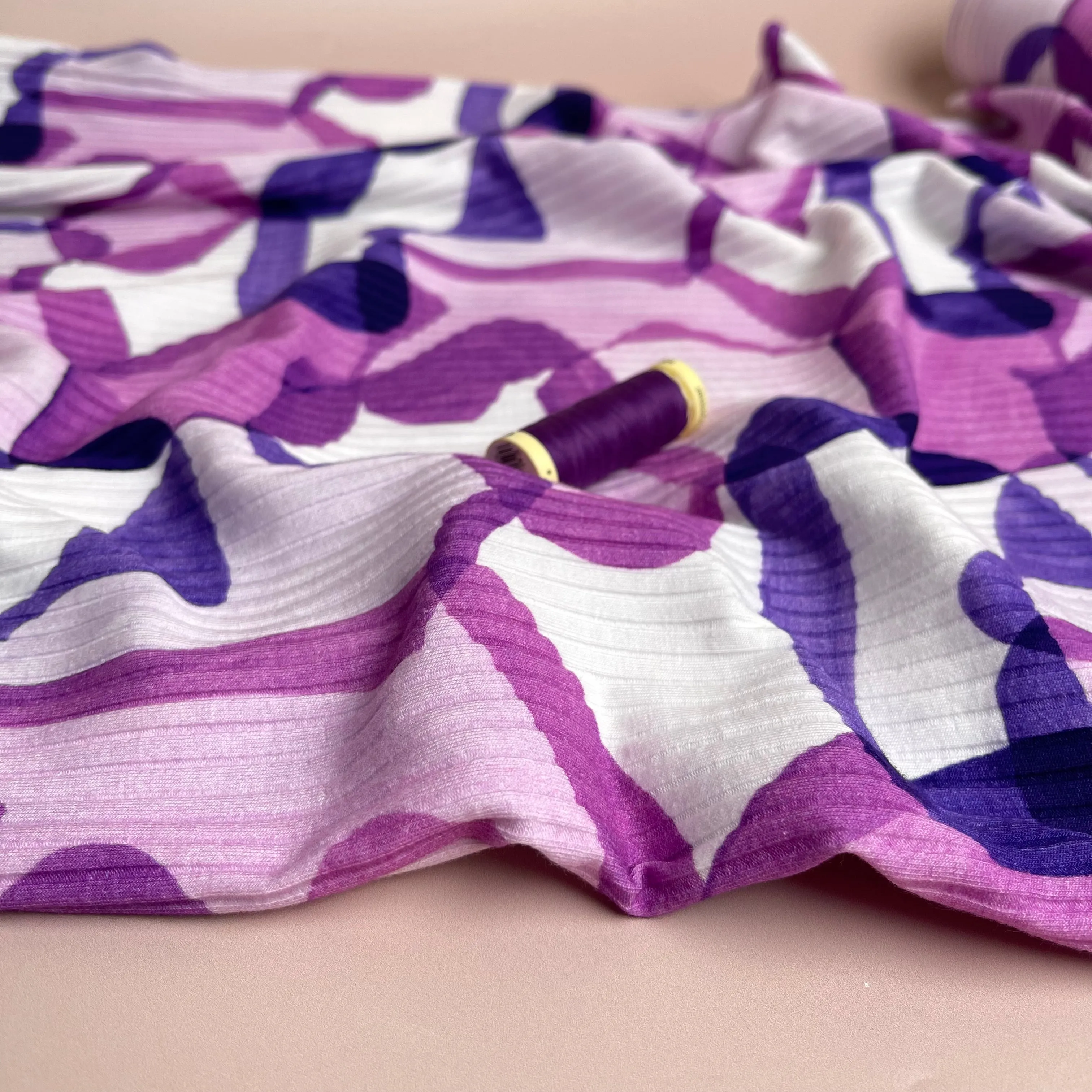 Abstract Shapes Purple Cotton Ribbed Jersey