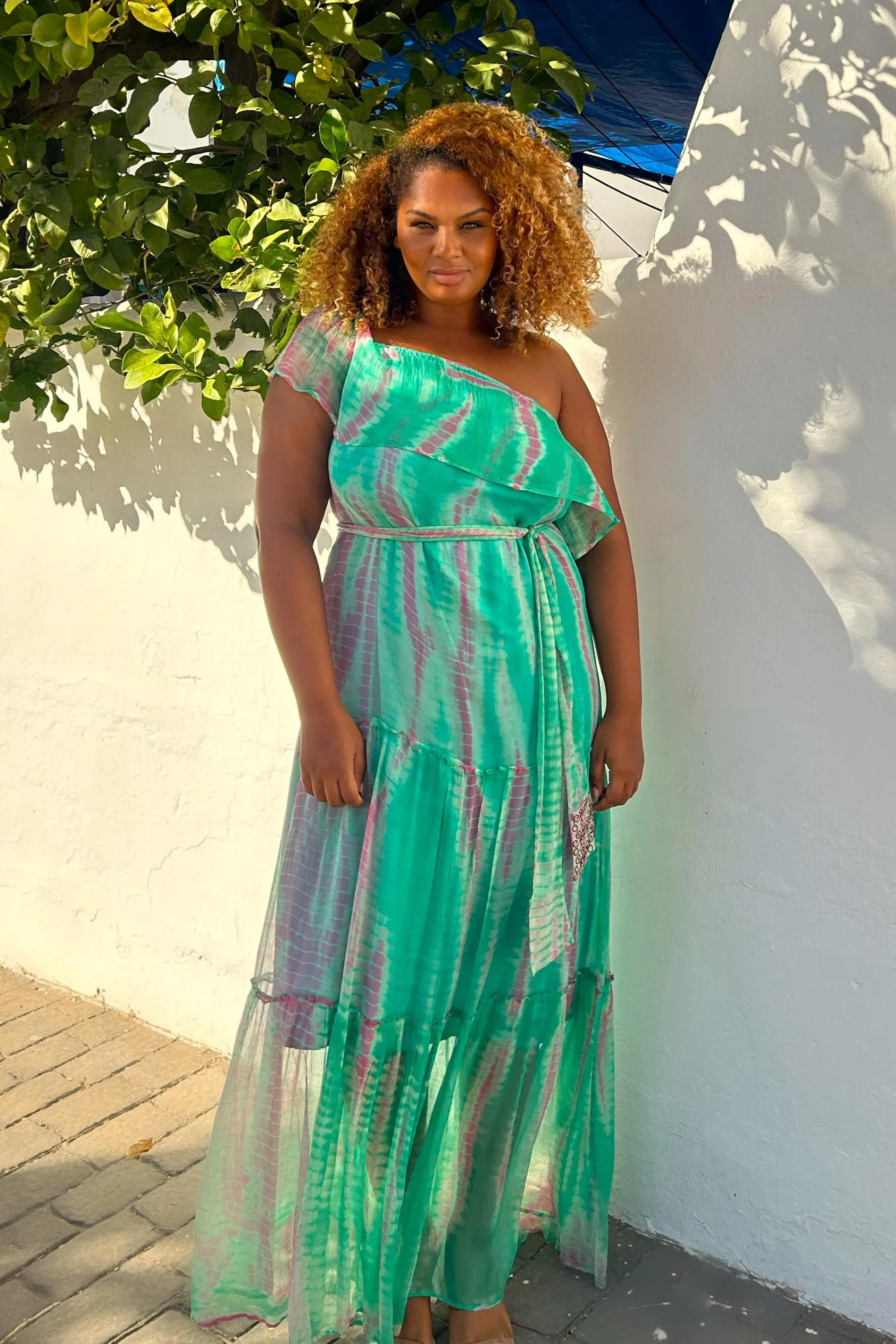 Aqua Plus Size Silk Maxi Dress For Summer