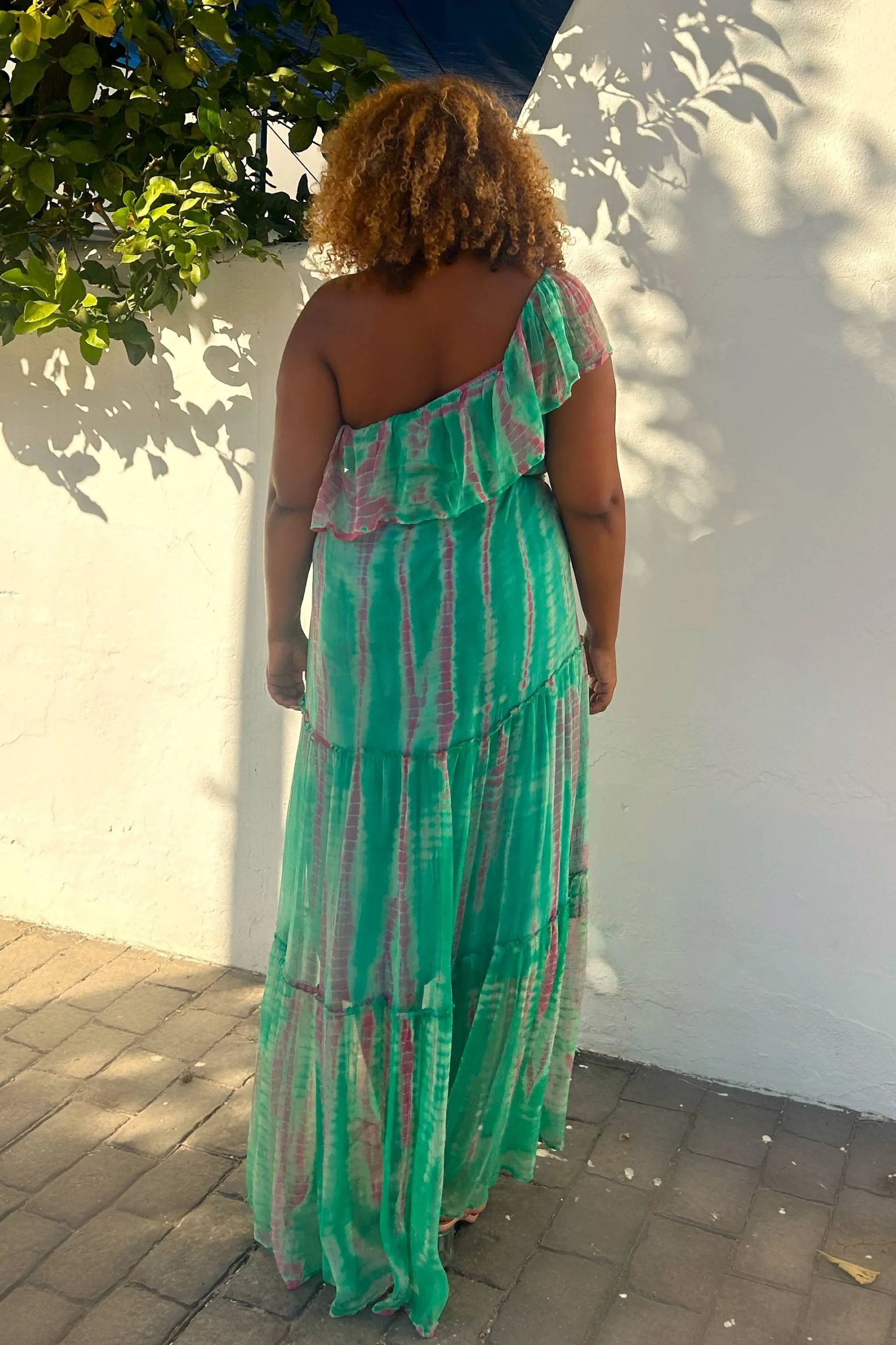 Aqua Plus Size Silk Maxi Dress For Summer