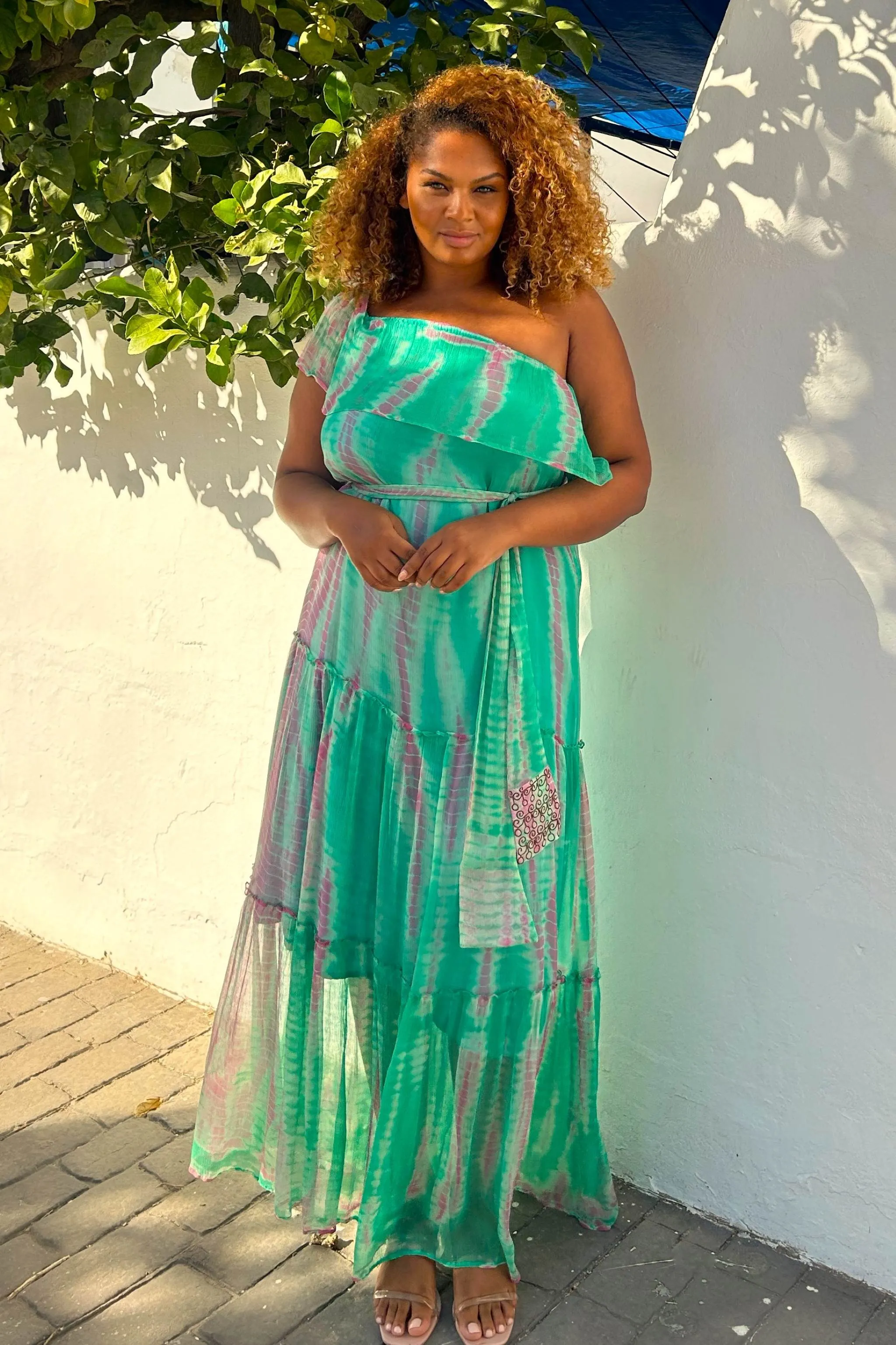 Aqua Plus Size Silk Maxi Dress For Summer