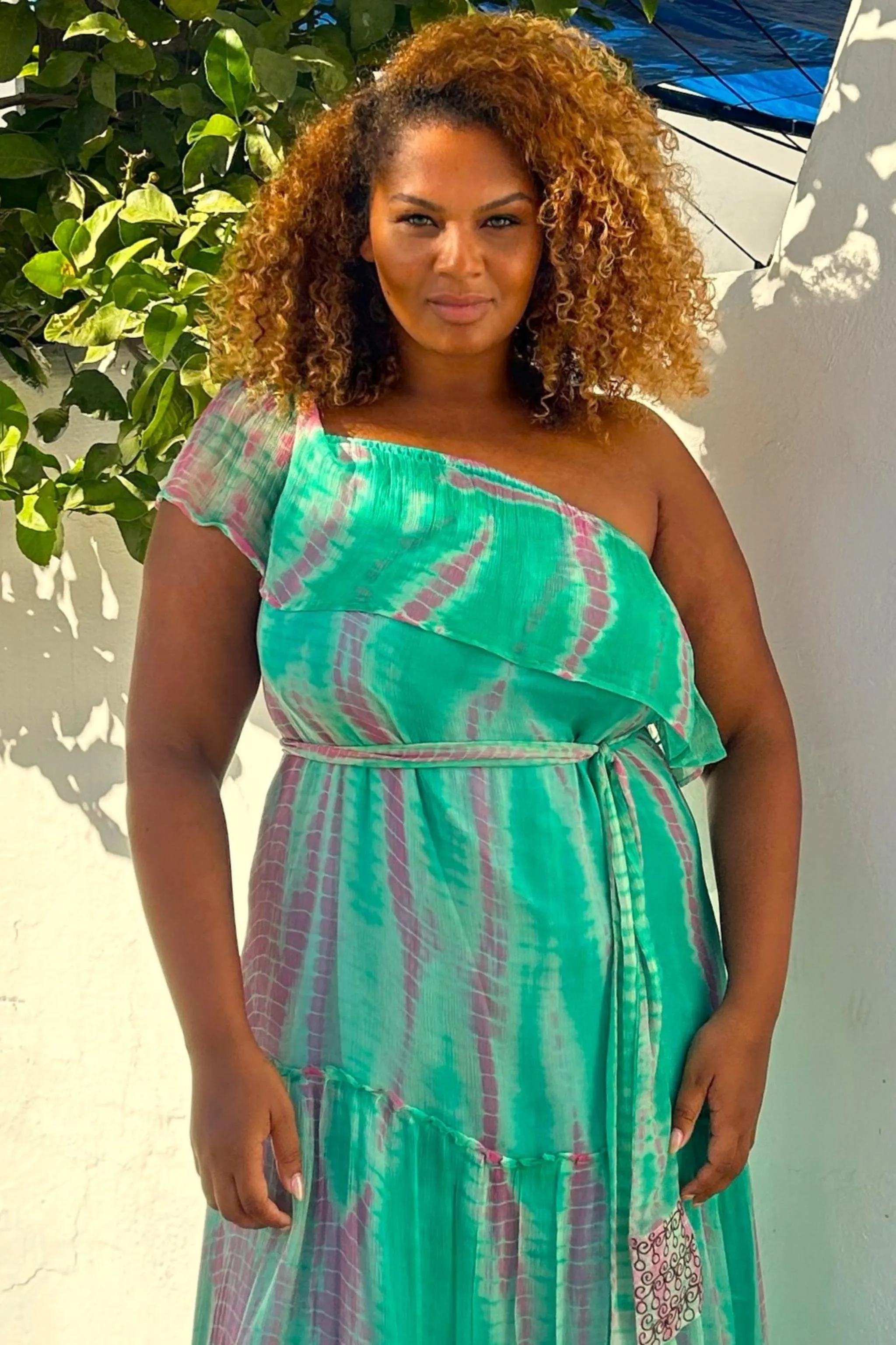 Aqua Plus Size Silk Maxi Dress For Summer