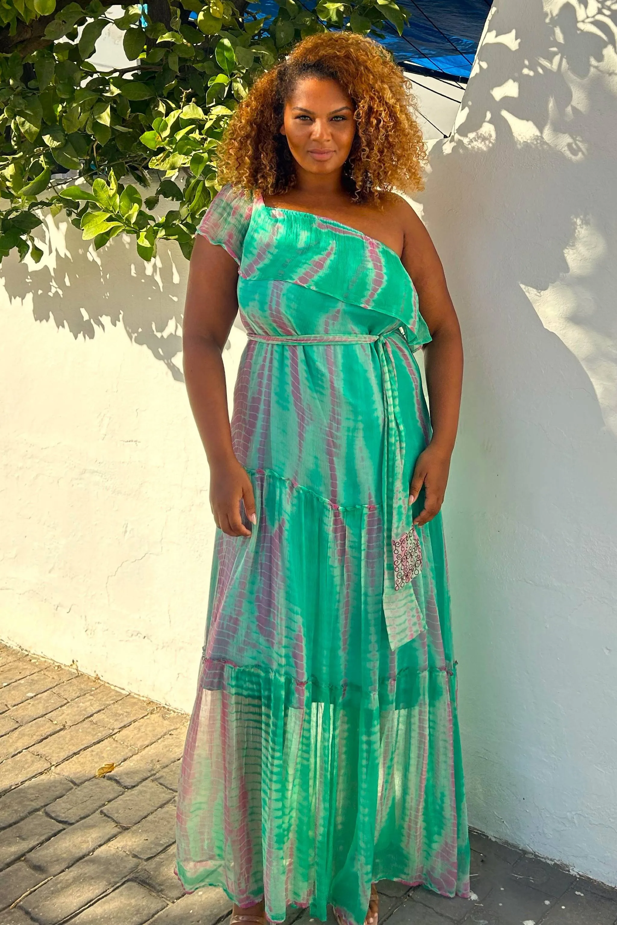 Aqua Plus Size Silk Maxi Dress For Summer