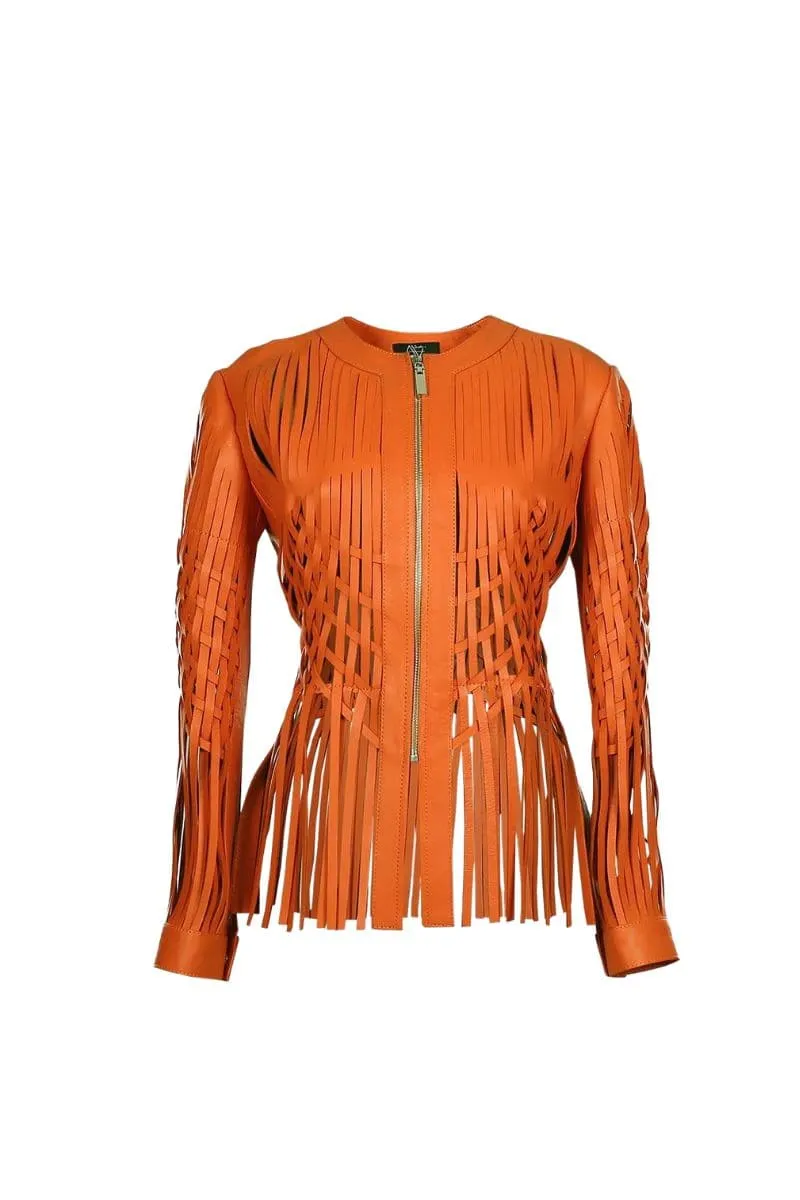 ATTALEA ORANGE LEATHER JACKET