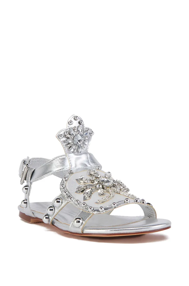 AZALEA WANG LEXLINE SILVER EMBELLISHED GLADIATOR FLAT SANDAL