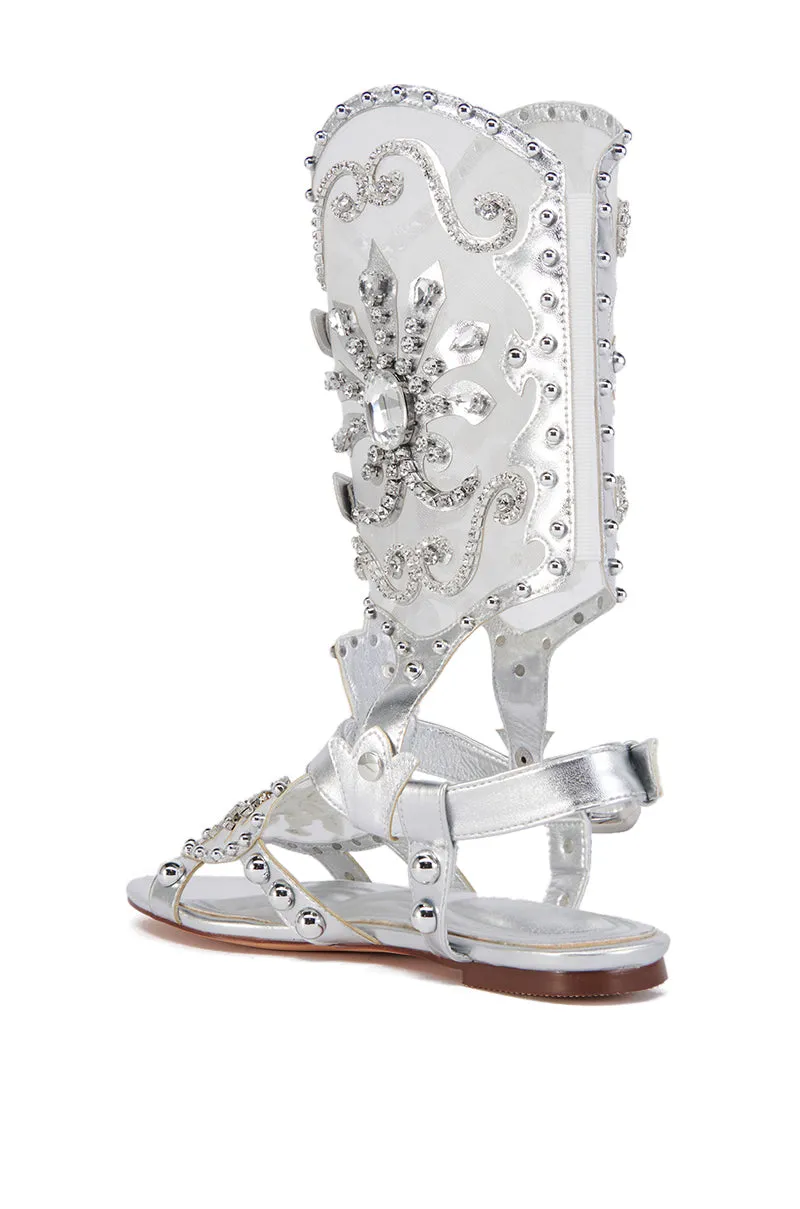 AZALEA WANG LEXLINE SILVER EMBELLISHED GLADIATOR FLAT SANDAL