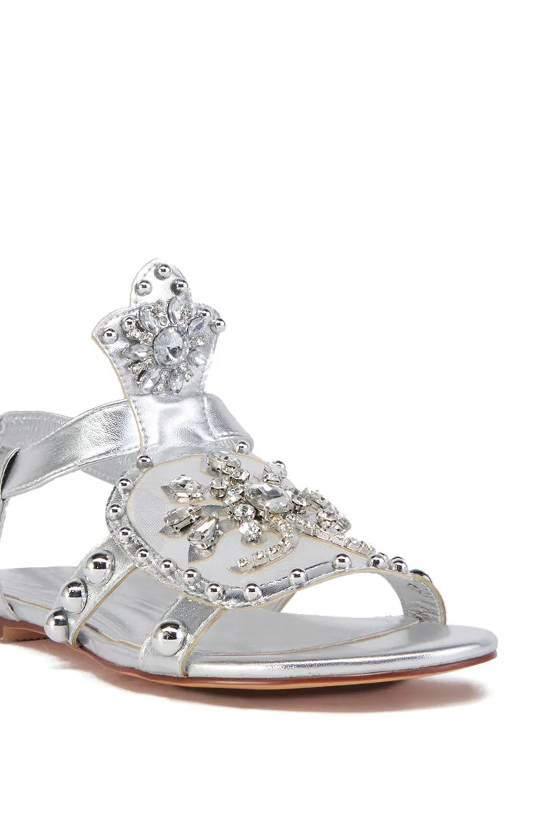 AZALEA WANG LEXLINE SILVER EMBELLISHED GLADIATOR FLAT SANDAL