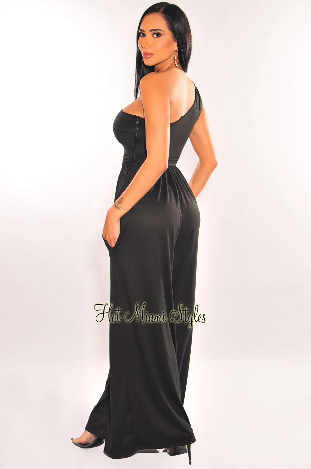 Black One Shoulder Sleeveless Palazzo Jumpsuit