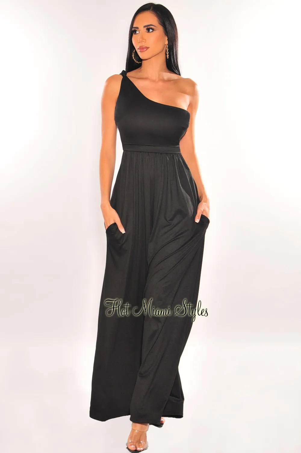 Black One Shoulder Sleeveless Palazzo Jumpsuit