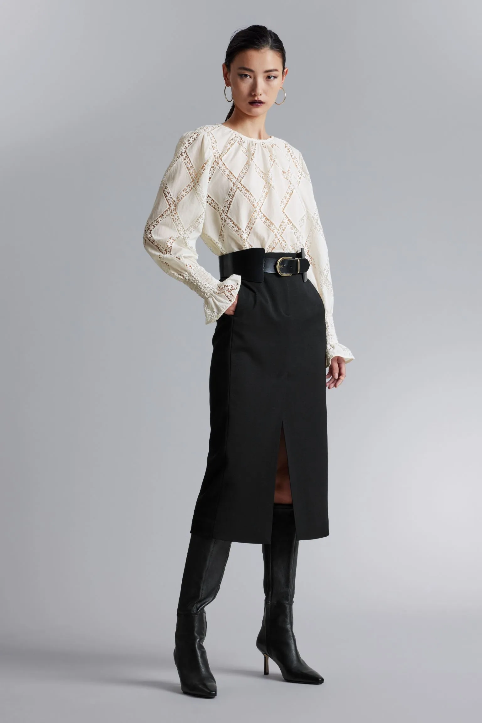 Blouse & Other Stories Embroidered With Gathered Cuffs, white