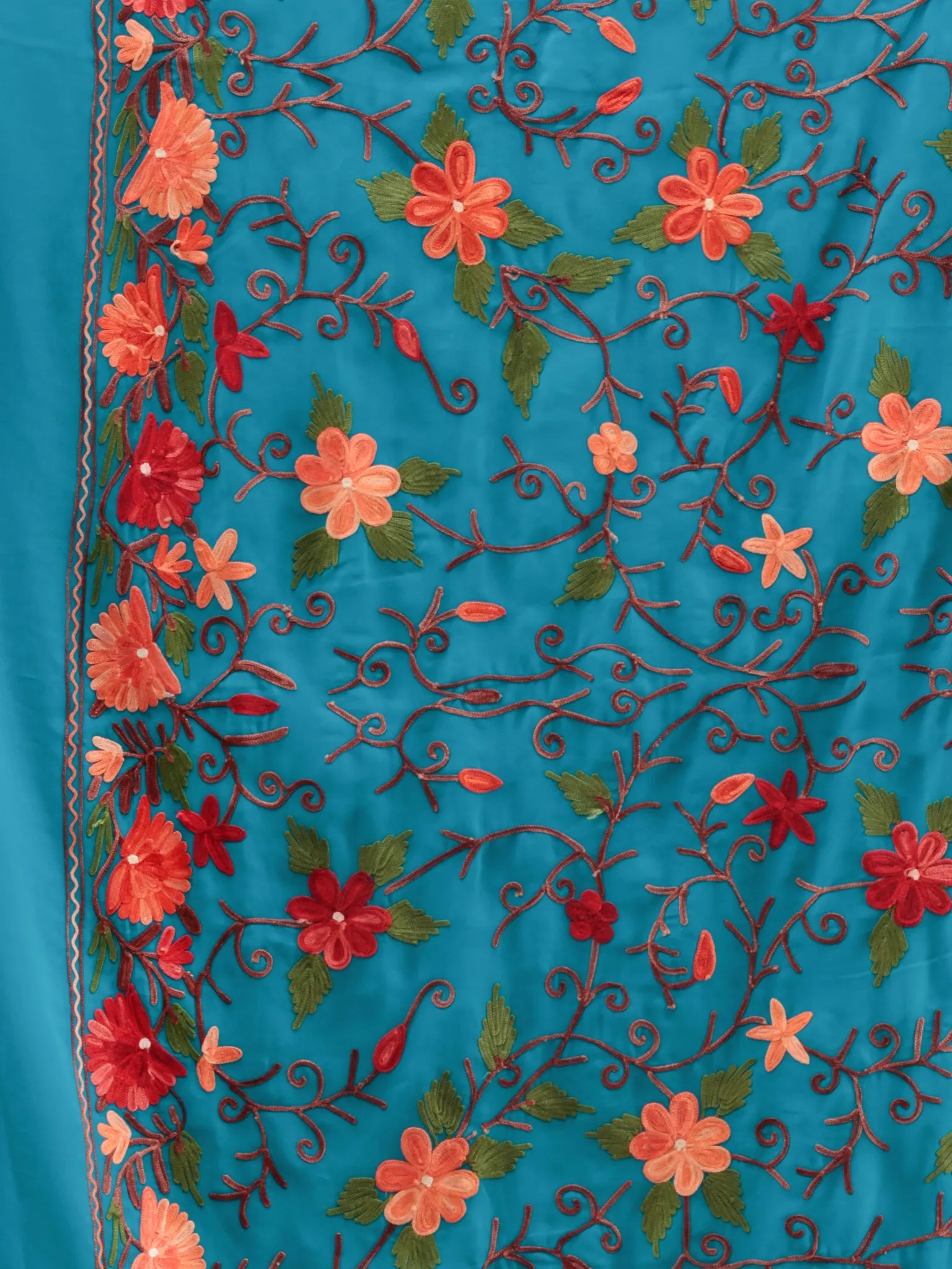 Blue Aari Embroidered Georgette Saree From Kashmir - S031704649