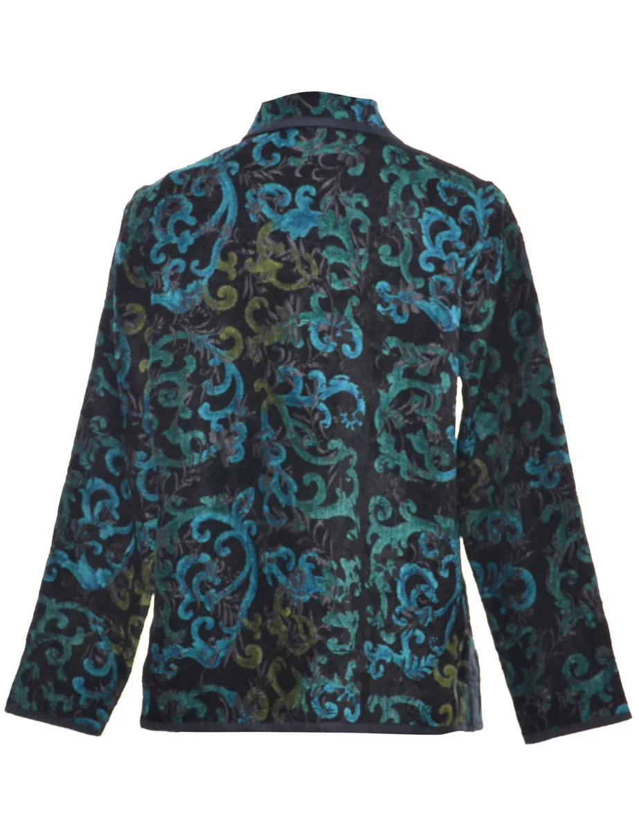 Blue & Black Patterned Tapestry Jacket - M