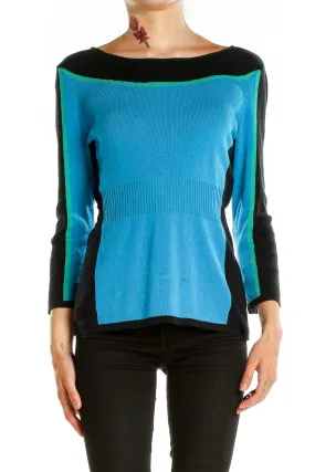 Blue and Black Color Block Knit Sweater