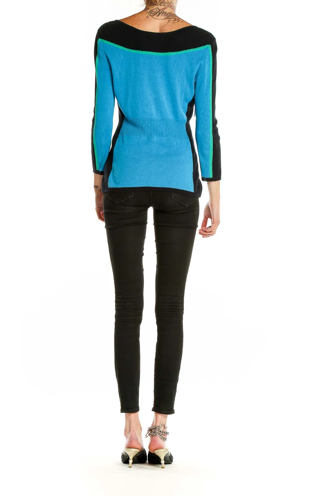 Blue and Black Color Block Knit Sweater