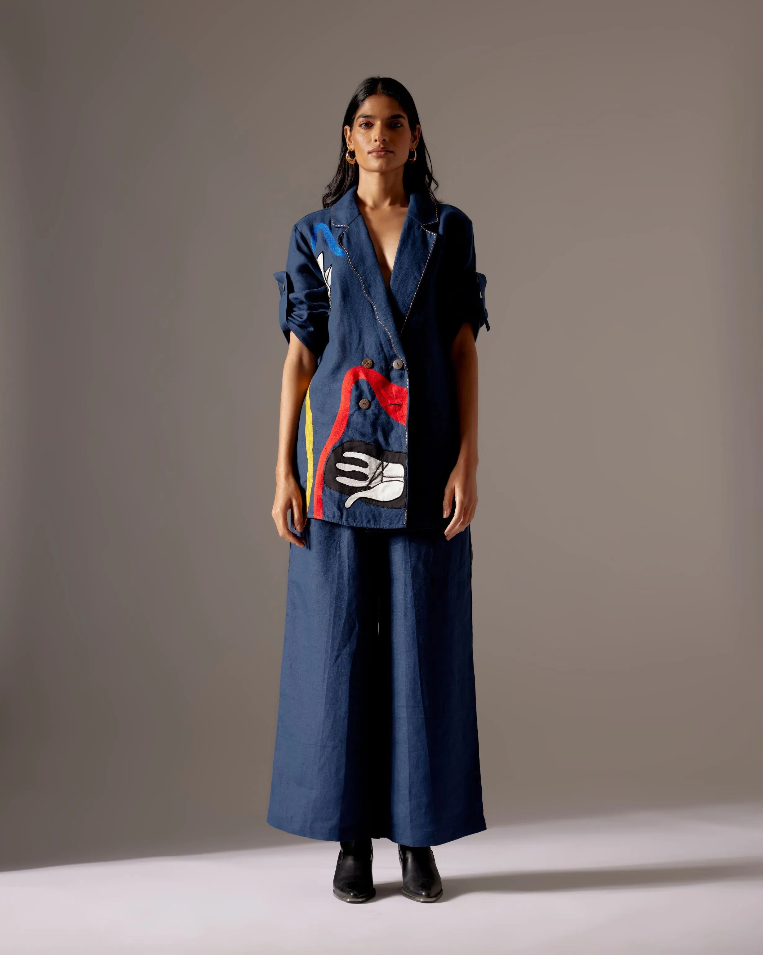 Blue Linen Hand Jacket Co-ord