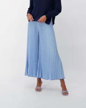 Blue Plisse Pleated Wide Leg Palazzo Pant