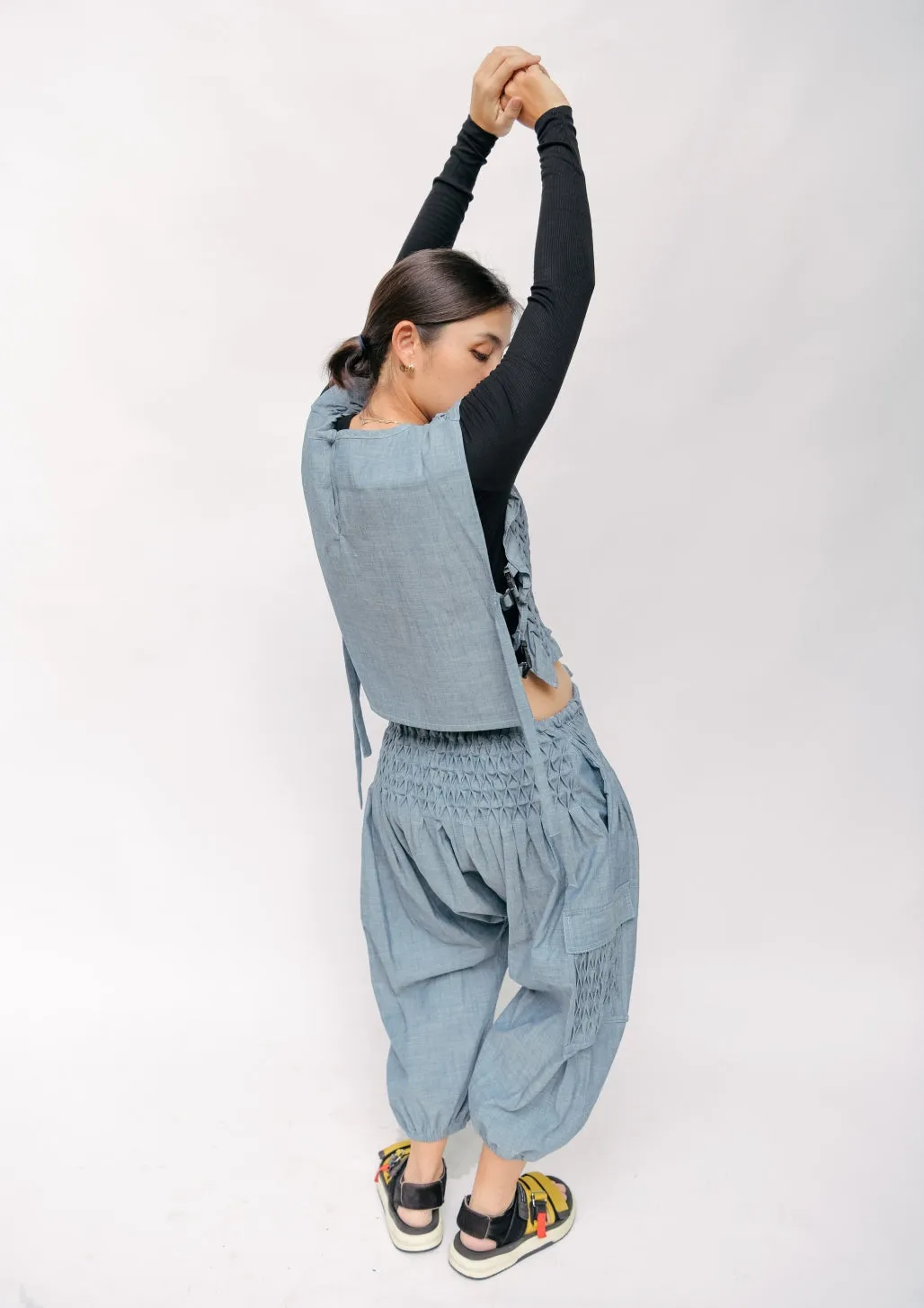 boho cargo pants - pale blue chambray