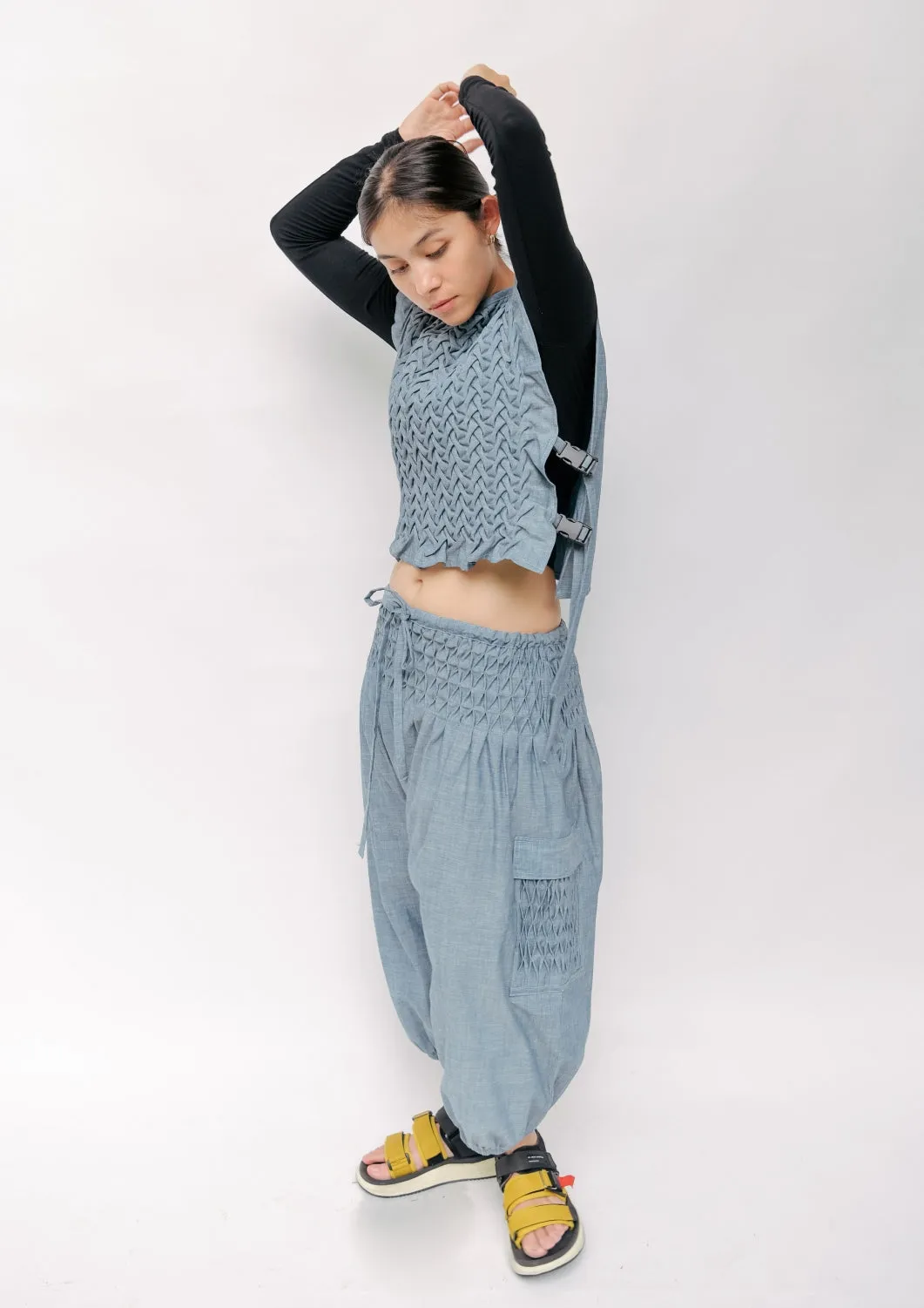 boho cargo pants - pale blue chambray