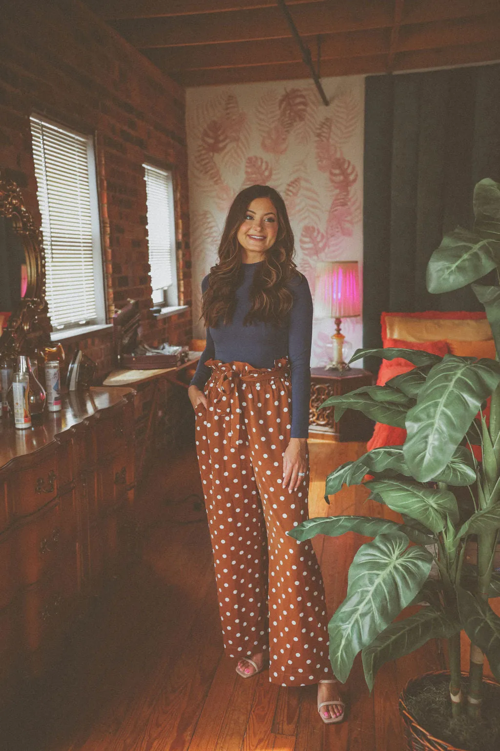 Brown Polka Dot Palazzo Pants