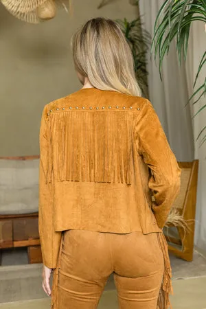 Camel Brown Ultra Suede Fringed Jacket