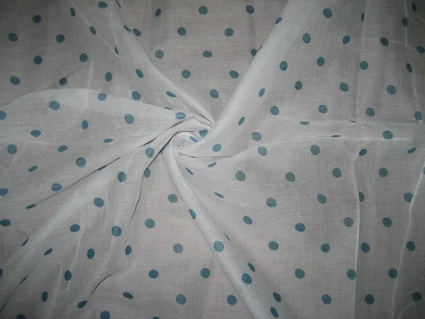 Cotton organdy printed fabric White with Blue Dots 44 inches