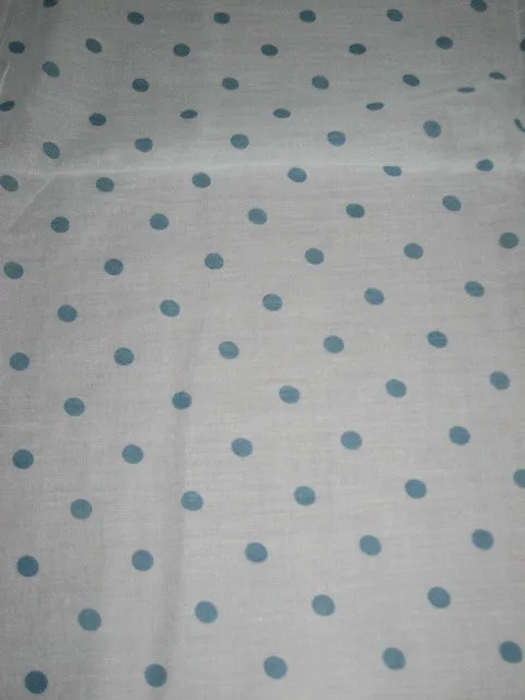 Cotton organdy printed fabric White with Blue Dots 44 inches