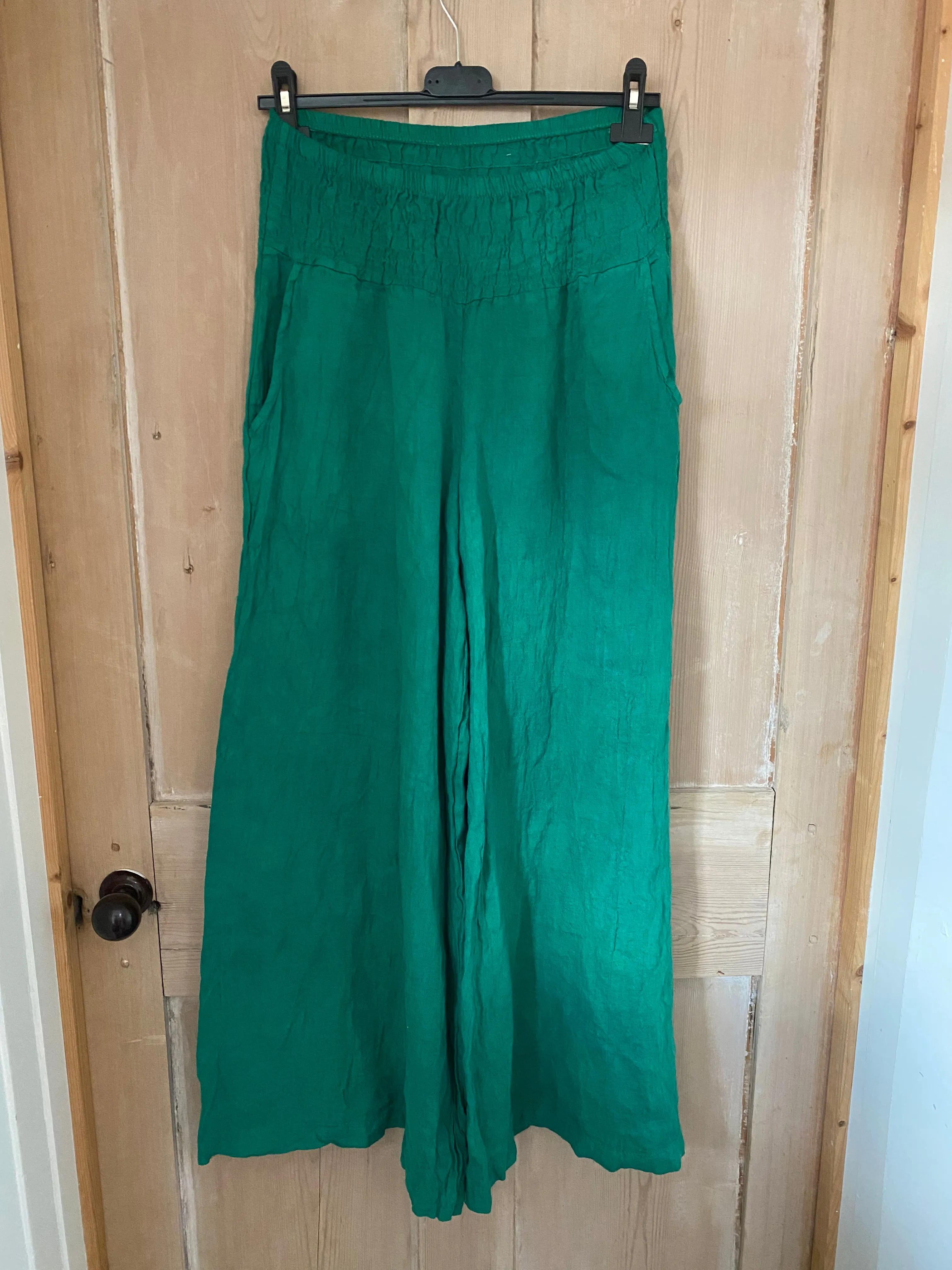 Emerald Linen Palazzo Trousers