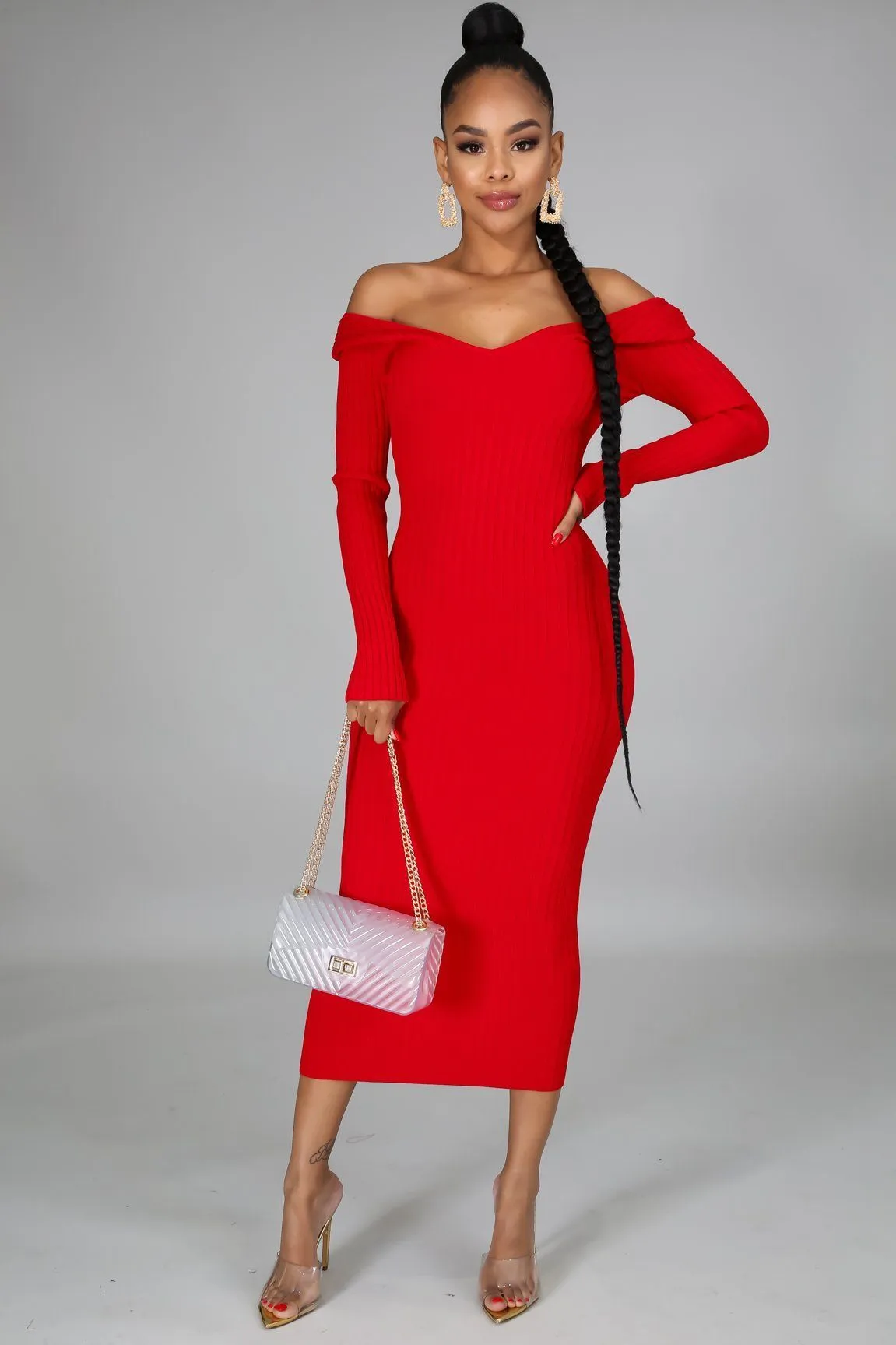 FLIRTY MIDI DRESS | RED