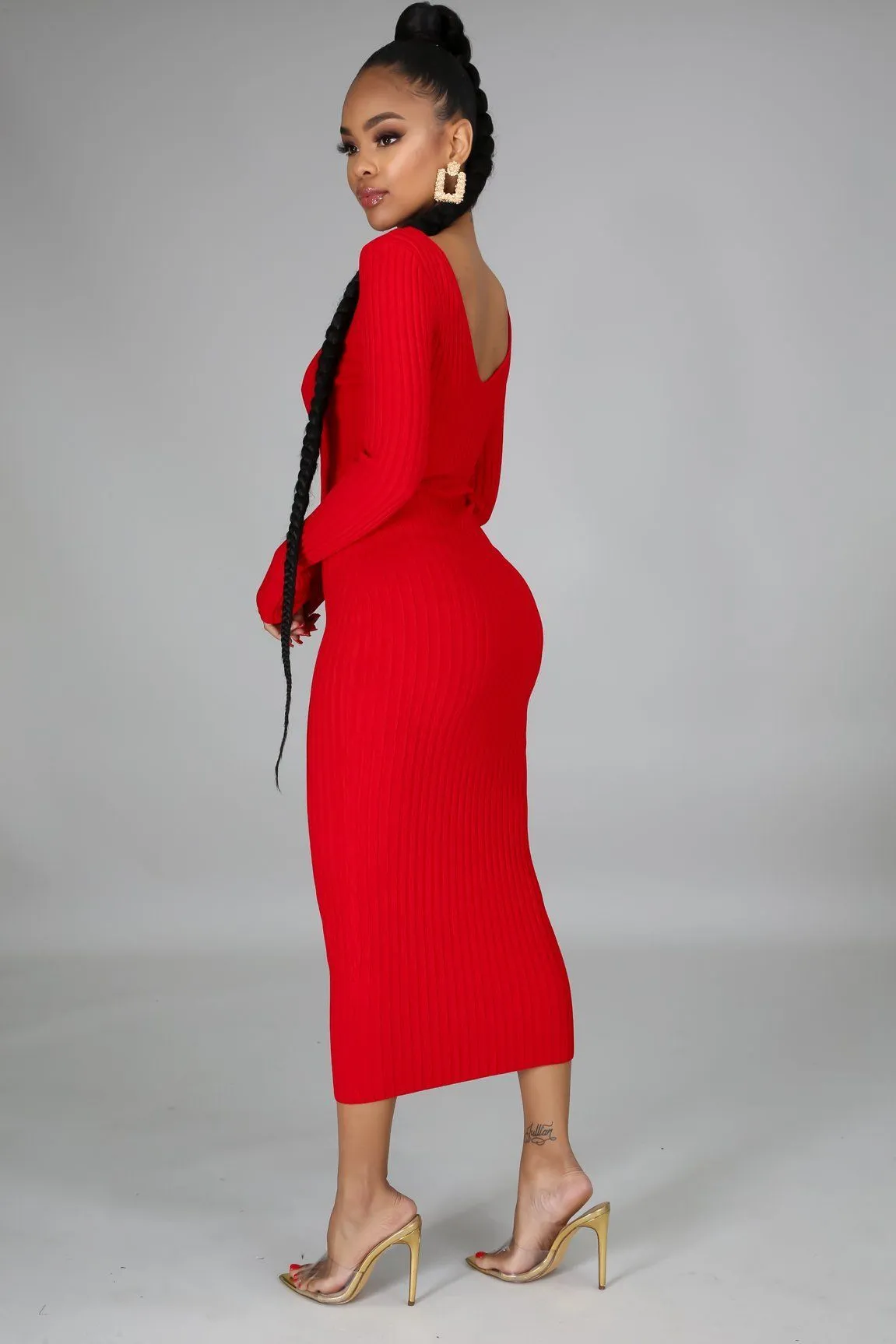 FLIRTY MIDI DRESS | RED