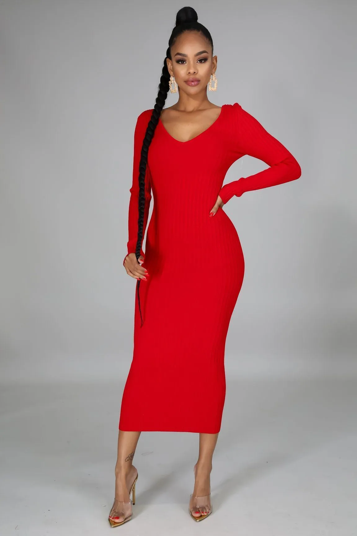 FLIRTY MIDI DRESS | RED