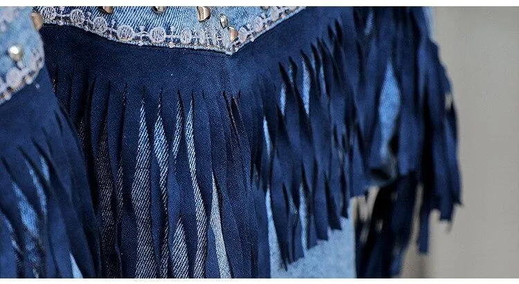 Floral Embroidered Fringed Denim Jacket