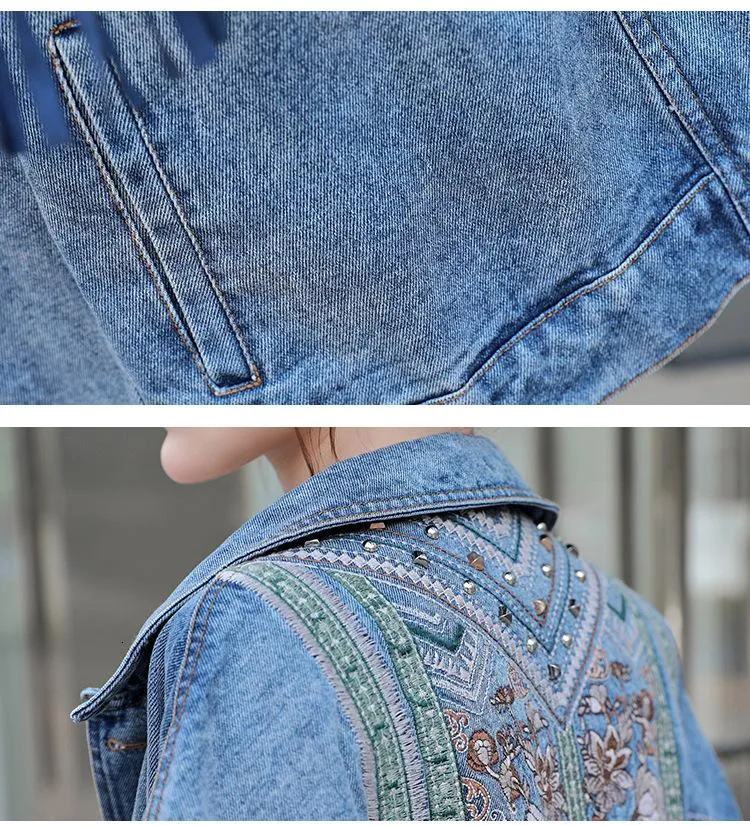 Floral Embroidered Fringed Denim Jacket