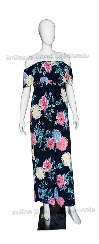 Floral Straight Shoulder Maxi Sun Dresses Wholesale