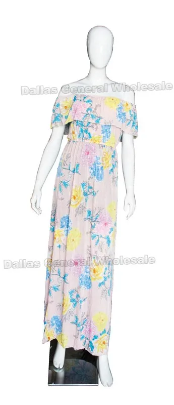 Floral Straight Shoulder Maxi Sun Dresses Wholesale