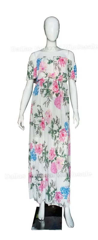 Floral Straight Shoulder Maxi Sun Dresses Wholesale