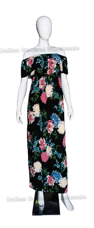 Floral Straight Shoulder Maxi Sun Dresses Wholesale