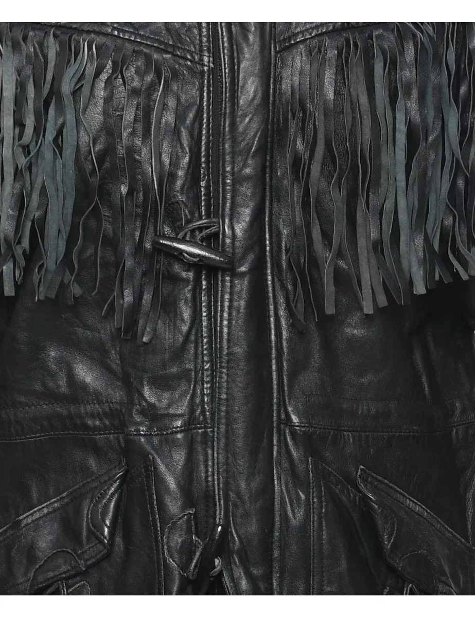 Fringed Leather Jacket - M