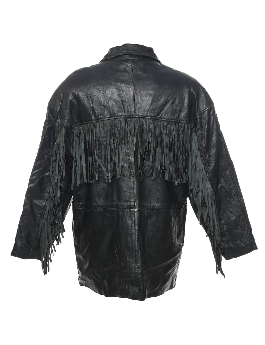 Fringed Leather Jacket - M