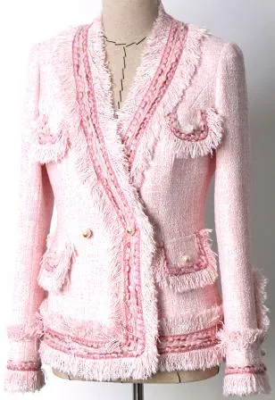 Fringed Tweed Jacket, Pink