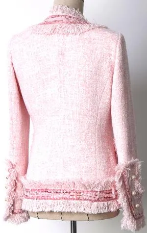 Fringed Tweed Jacket, Pink