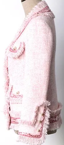 Fringed Tweed Jacket, Pink