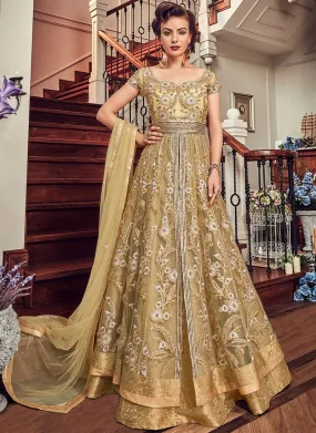 Golden Yellow Designer Embroidered Anarkali Lehenga/Pant Suit