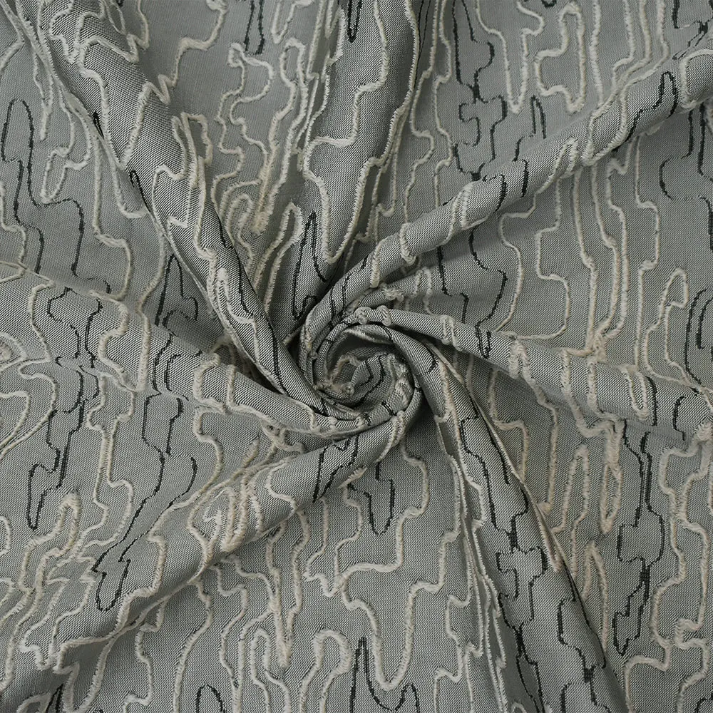 Gray-White-Black Polyester Abstract Embroidered Jacquard Woven Fabric