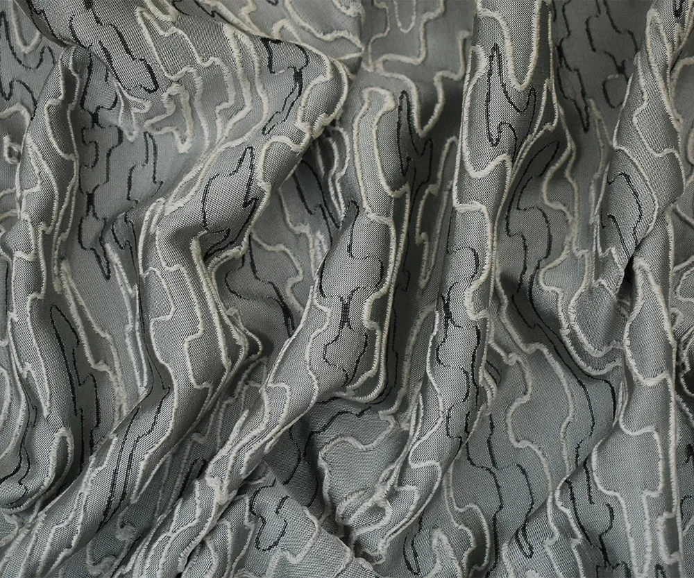 Gray-White-Black Polyester Abstract Embroidered Jacquard Woven Fabric