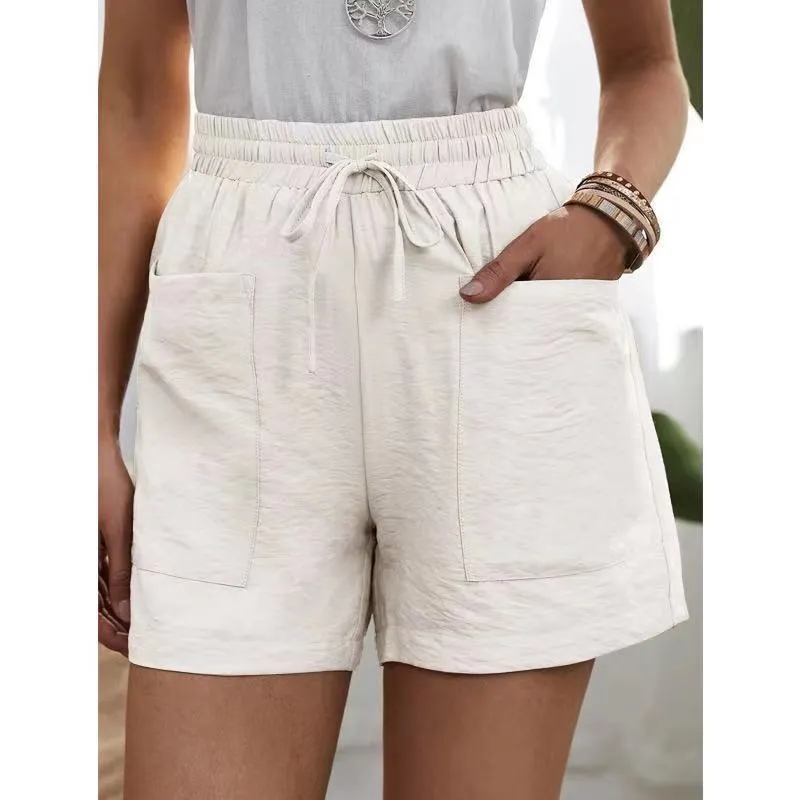 HALLOLILLA Drawstring Cotton Linen Pocket Shorts