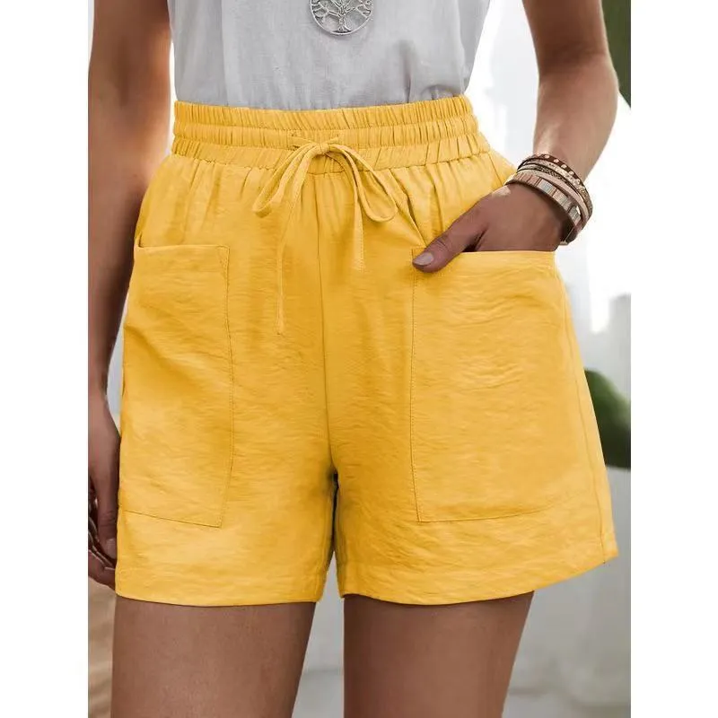 HALLOLILLA Drawstring Cotton Linen Pocket Shorts