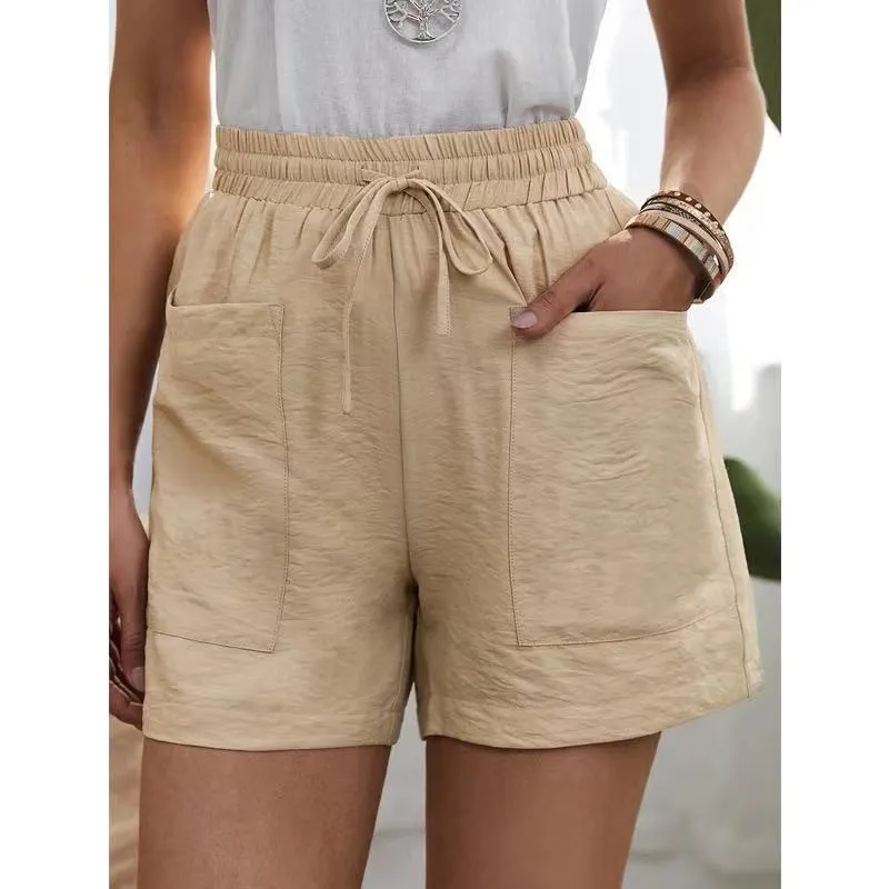 HALLOLILLA Drawstring Cotton Linen Pocket Shorts